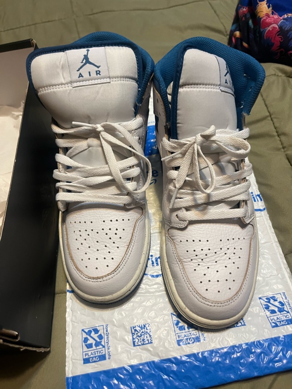 Nike Air Jordan White and Teal Blue High Top Sneakers